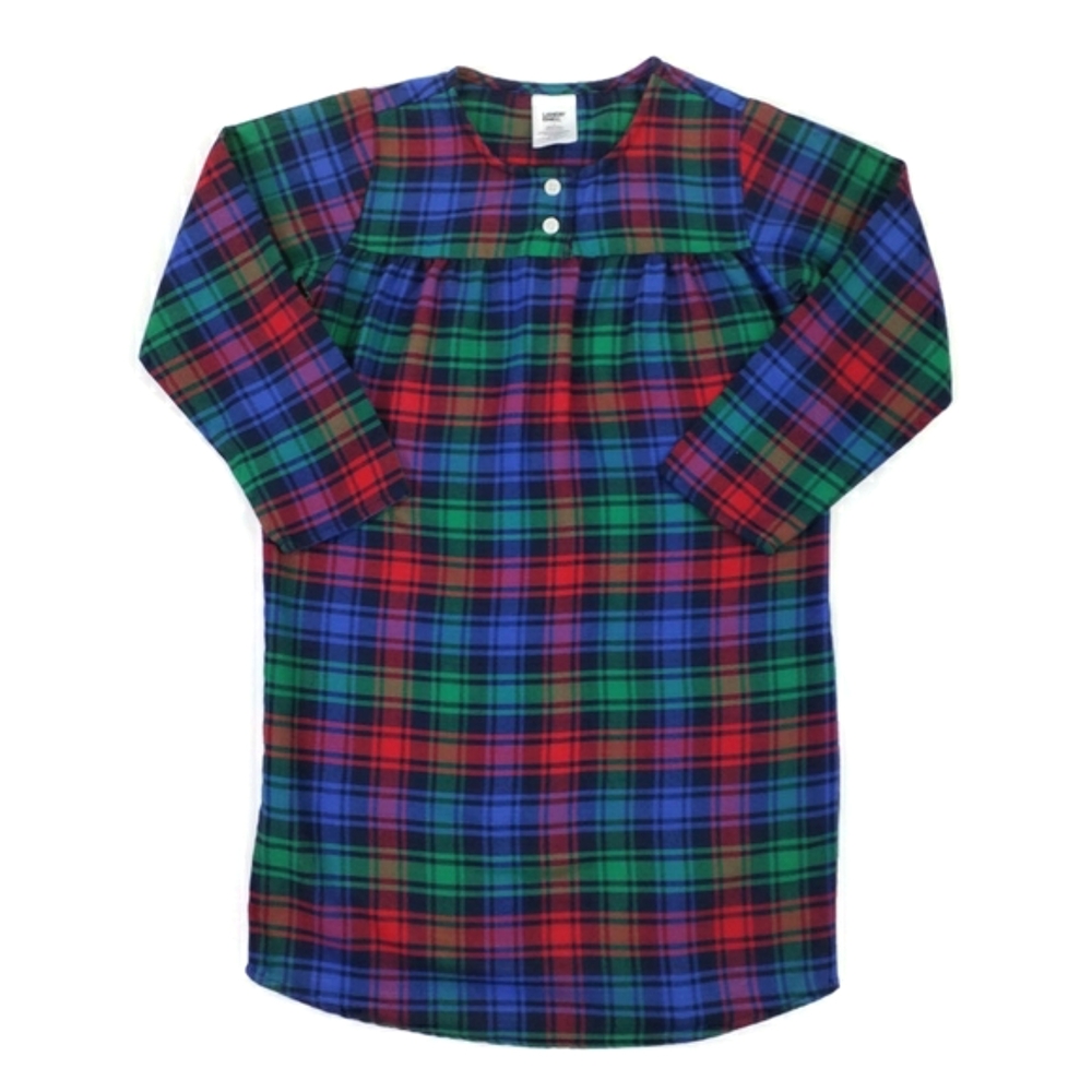 Lands' End Plaid Kids Nightgown in Red, Blue, and Green Size 6